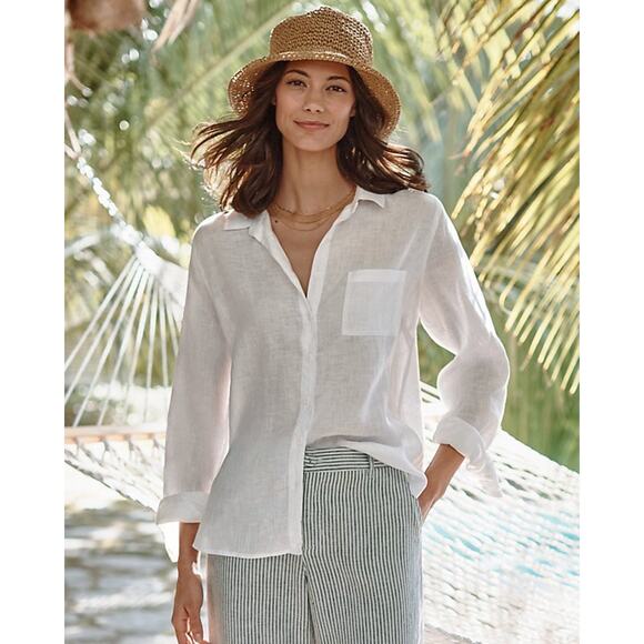 Garnet Hill 100% European Flax Easy Linen Button-Down Shirt in Sea Salt US 4 - Picture 1 of 9